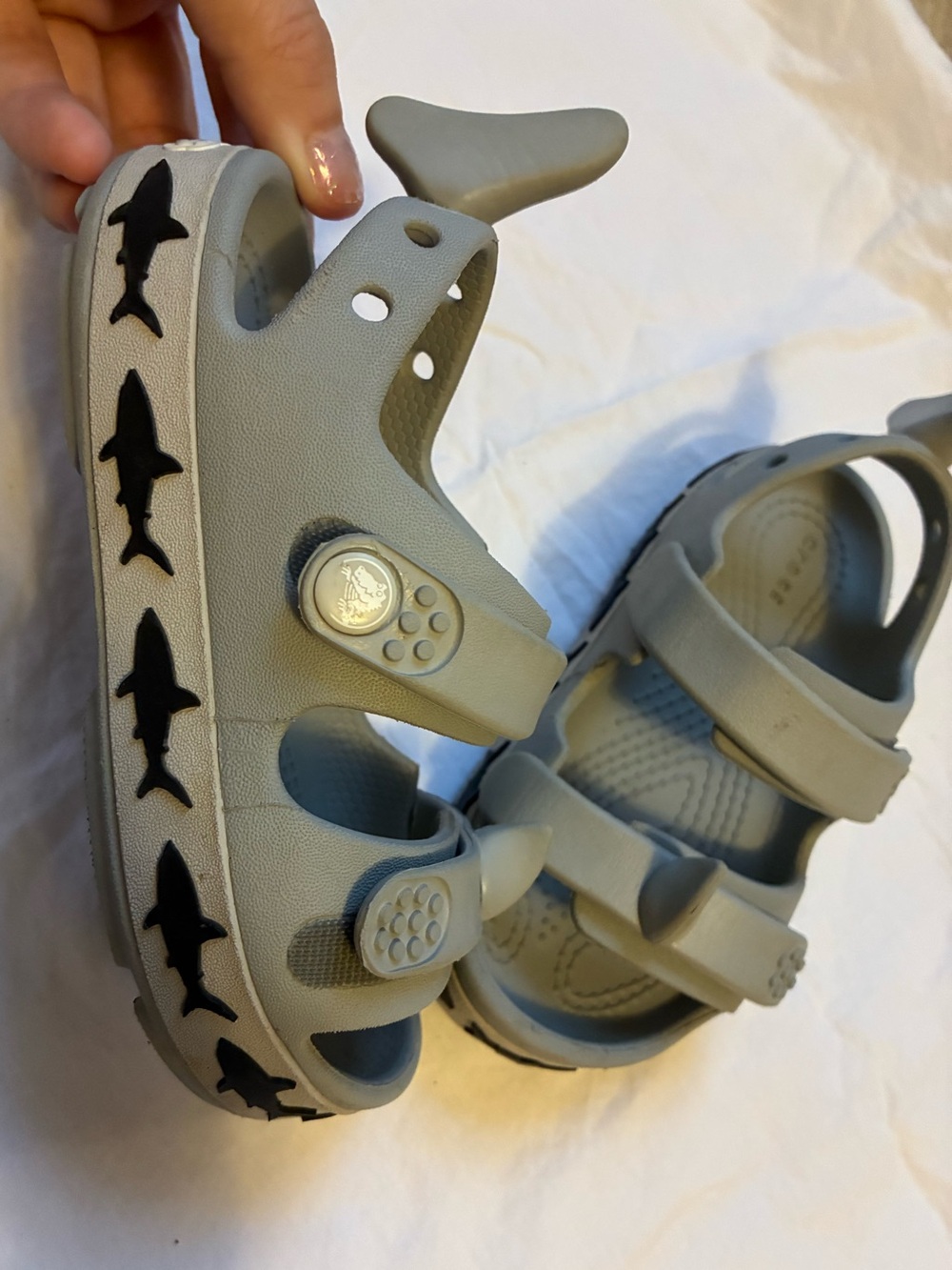 Toddler Crocs Gray Shark Sandal Straps Size 9 Nautical Beach